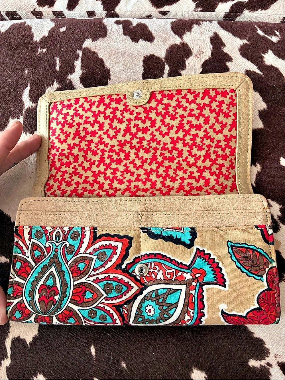 Vera Bradley Turnlock Wallet Paisley Brown & Red